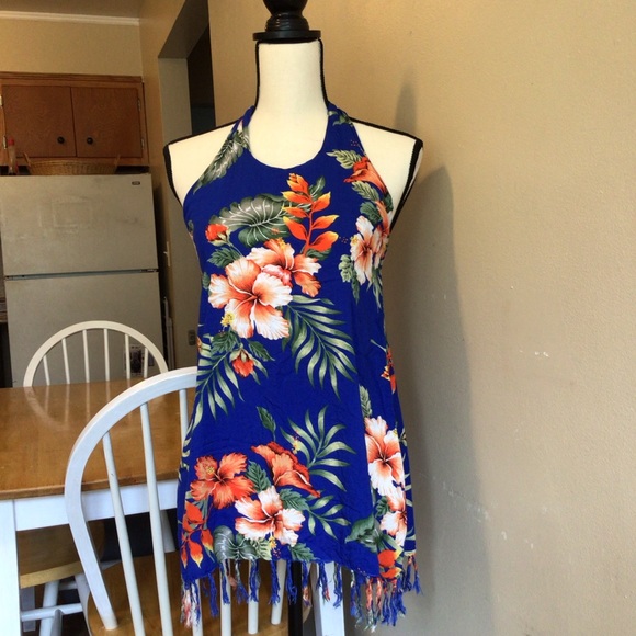 Indocraft Imports. Royal Blue Colorful Flowered Backless Shirt. 10-12. - Picture 1 of 9